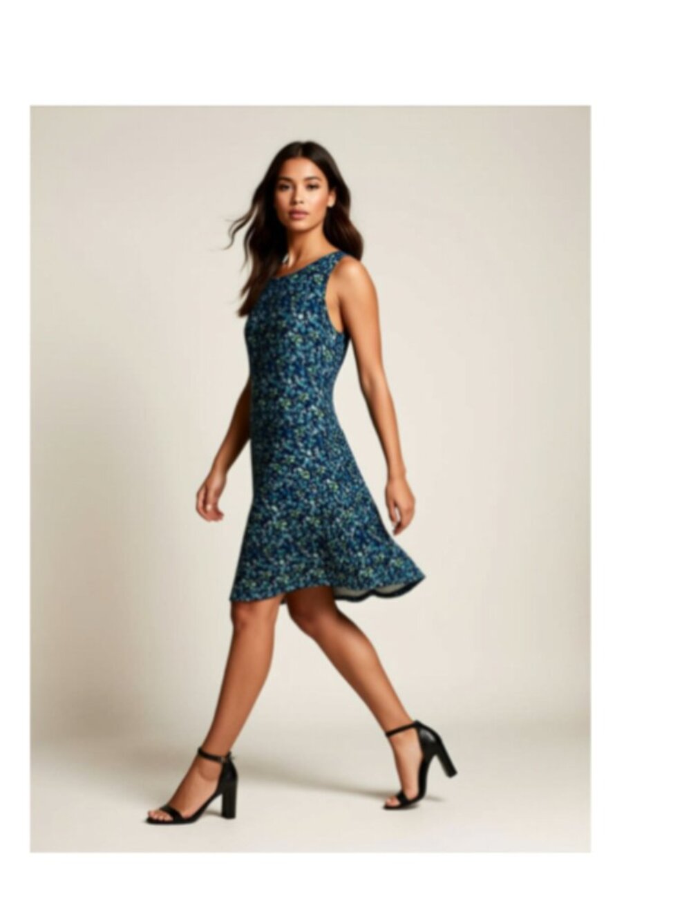 Sleeveless Navy & Teal Floral Midi Dress